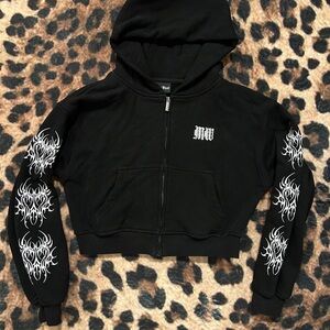 Mary Wyatt Cropped Hoodie & Sweatpants Set White Tribal Sleeves